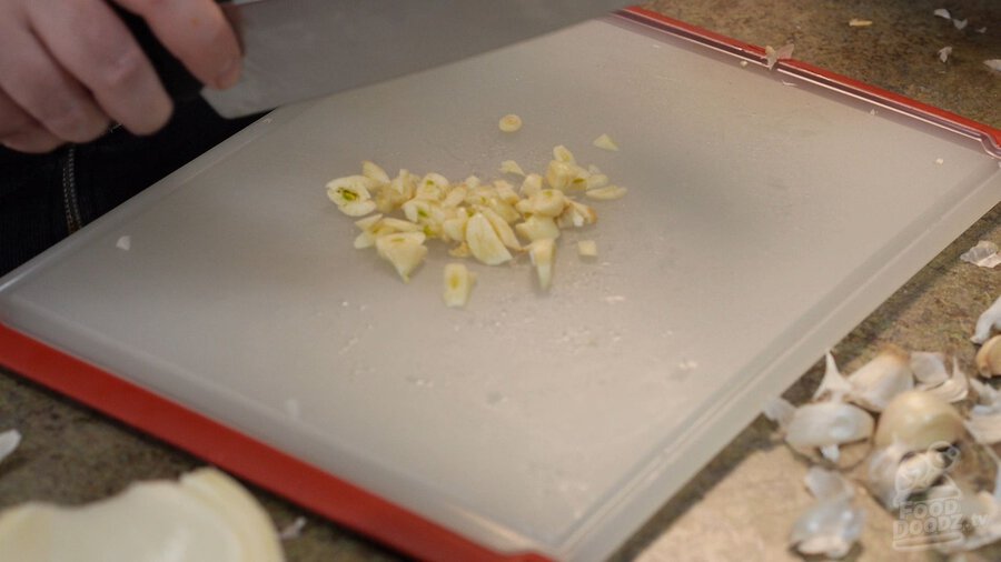 rough chopping garlic