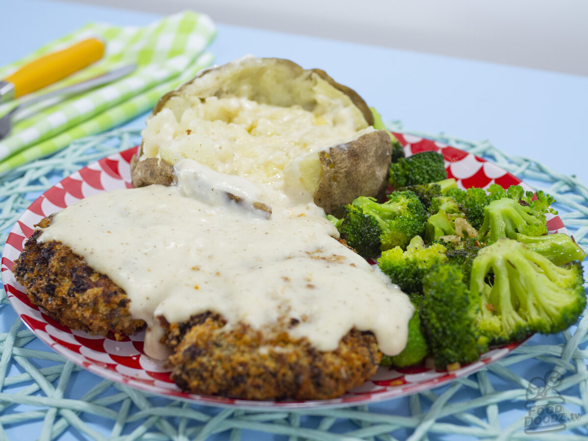 Air Fryer Chicken Fried Steak w/ Broccoli & Baked Potato Recipe OMG