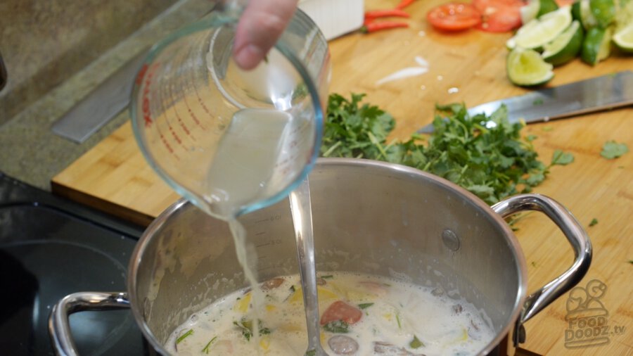 Lime juice being added to the finished soup
