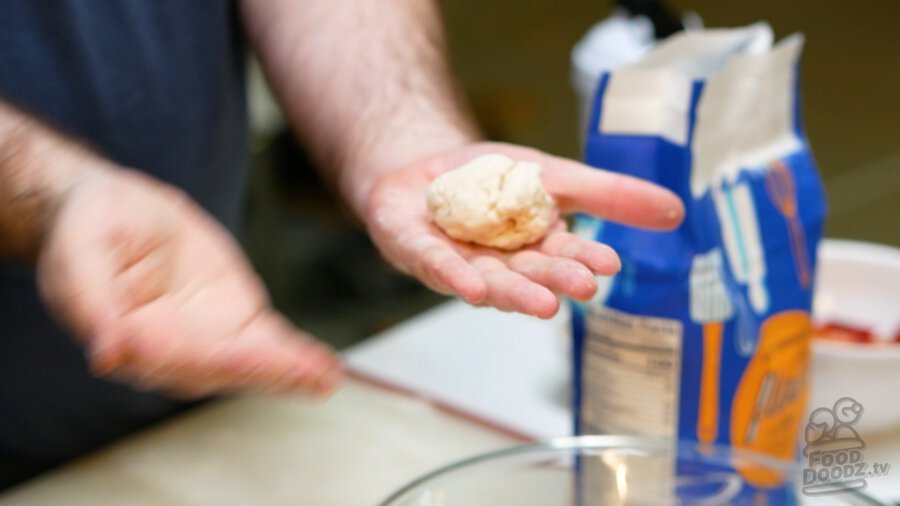 A 2-3 inch diameter ball of dough