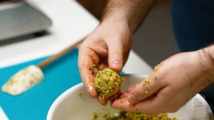 A finished, uncooked falafel ball