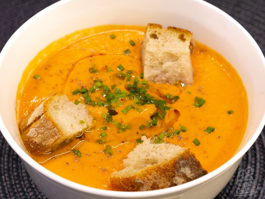 A big delicious bowl of super flavorful and filling gazpacho