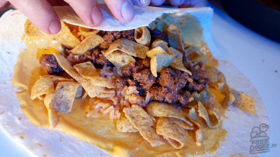 Our own homemade version of the now discontinued Beefy Fritos Burrito from Taco Bell.