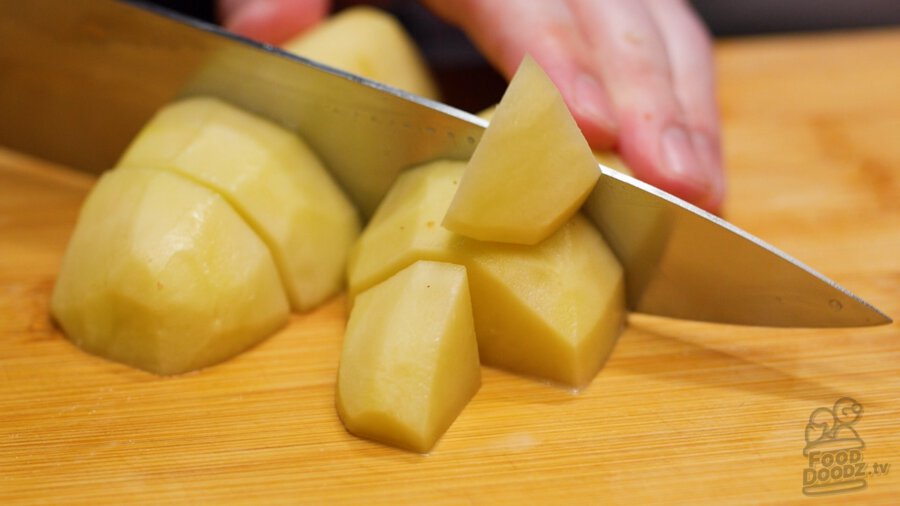 Cutting up potato