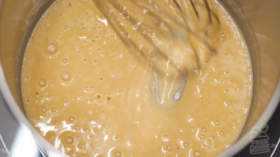 whisking roux, this is the blonde color stage