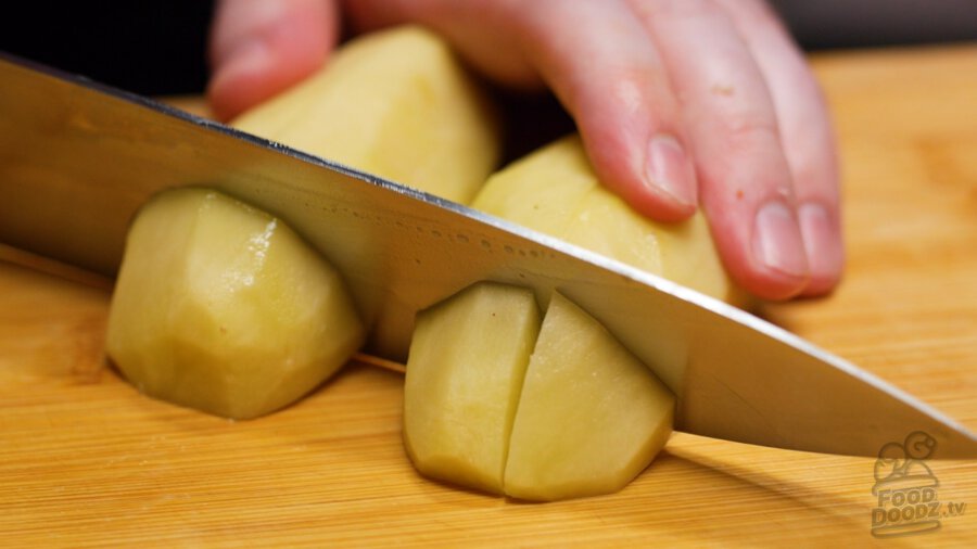 Cutting up potato
