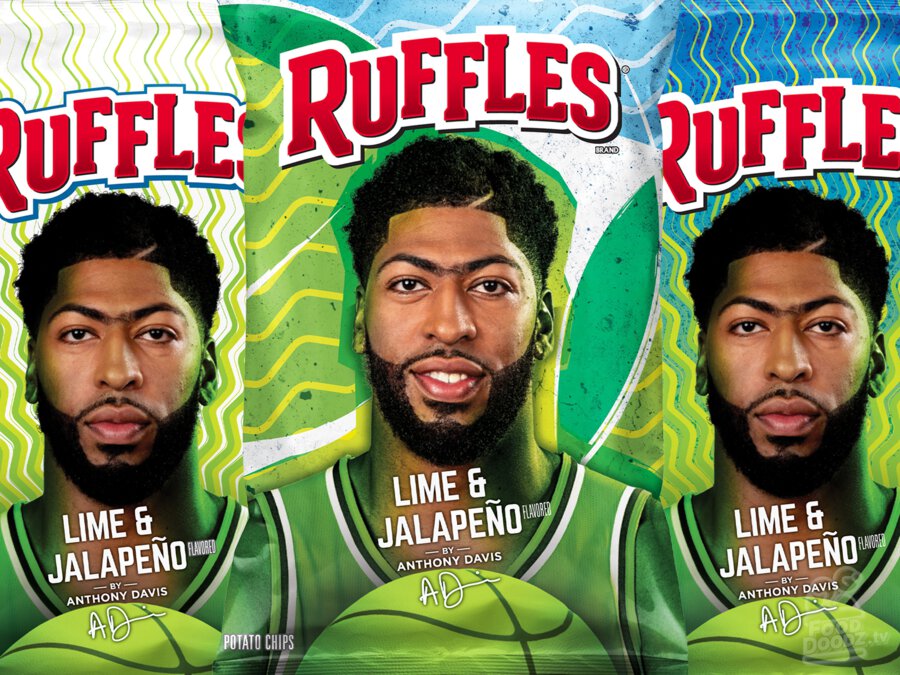 Three limited time bags of Lime & Jalapeno Ruffles featuring designs chosen by Anthony Davis