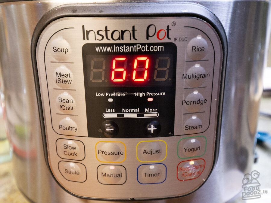 Instant pot set to manual mode for 60 minutes